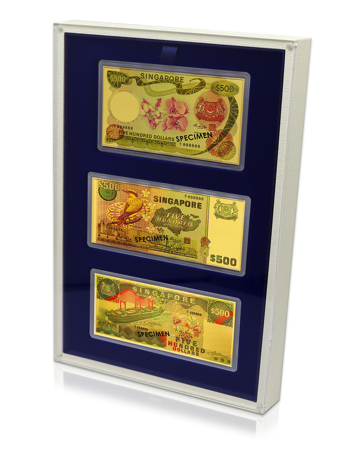 Singapore $500 Orchid, Bird & Ship Series Currency Design 3 x 0.5 g 999  Fine Gold Foil Souvenirs